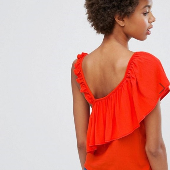 ASOS Red Top Off Shoulder With Asymetric Ruffle Crepe - Picture 4 of 5